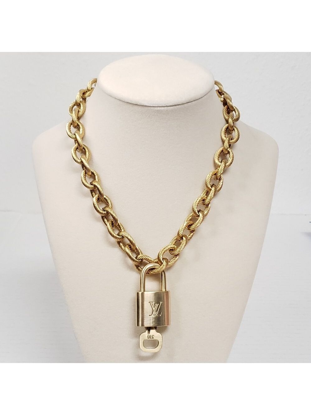 Louis Vuitton Lock & Key Gold with Unbranded CubanGeometry Stainless Steel Chain